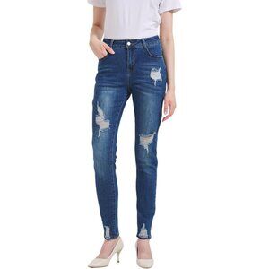 Women's Ripped Denim Jeans High Waist Skinny Fit Casual Distressed